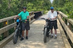 Trail users using the newly repaired bridge at KM 13!|
Photo courtesy of Richard Violette